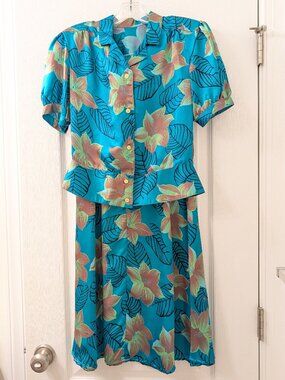 Silk Floral Two-Piece Set in Turquoise - XSP